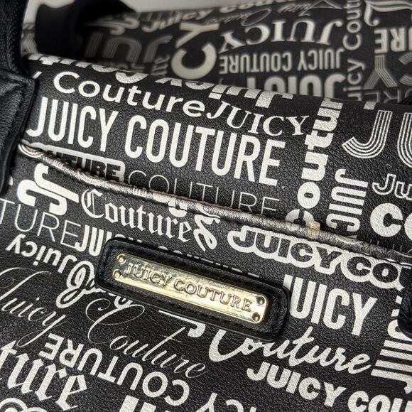 Juicy Couture Weekender Bag Black White Wordplay Print Duffle Gym - Picture 8 of 16